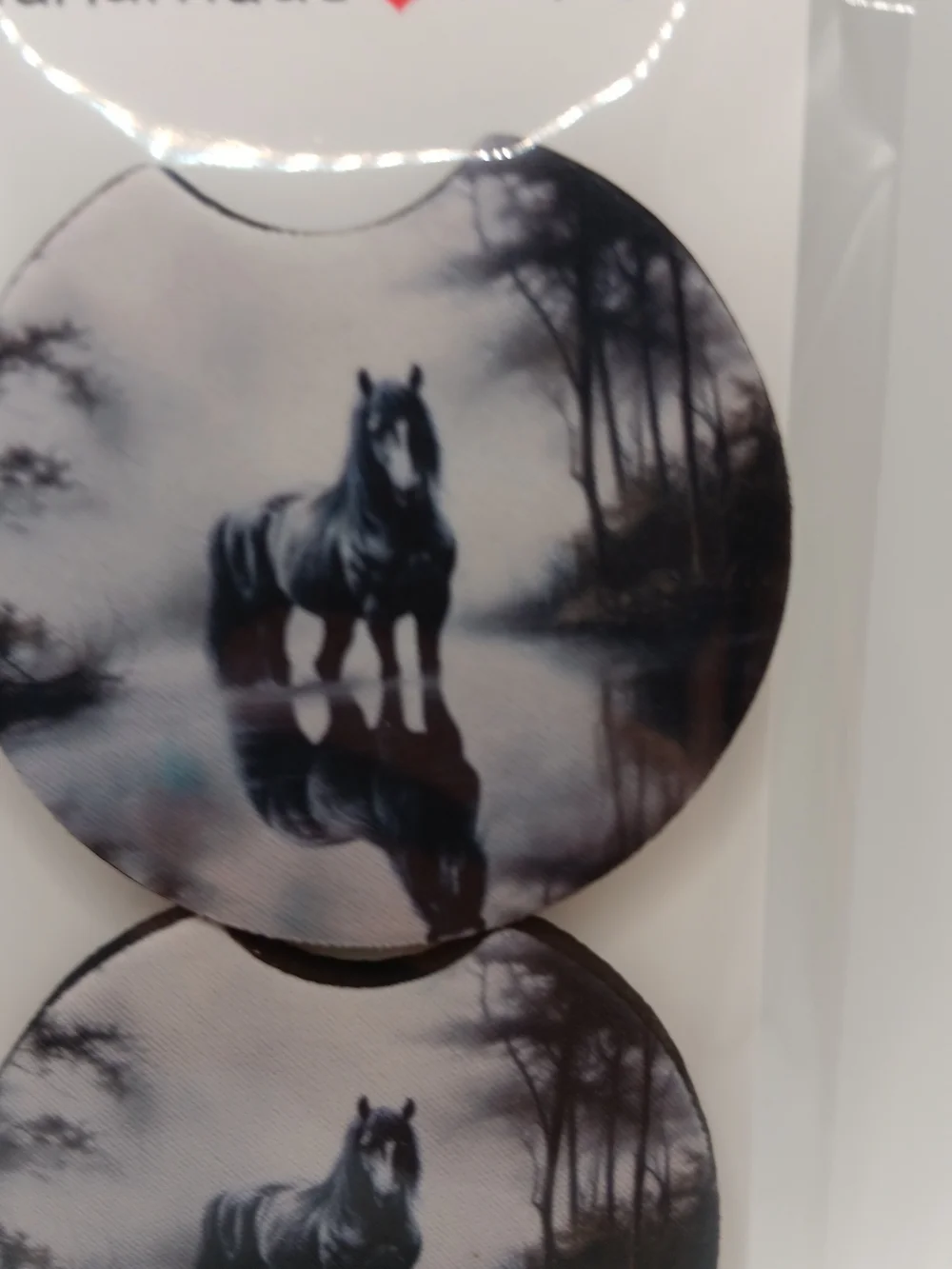 Black Horse Water Reflection Car Coasters